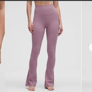 lululemon athletica high-waisted, mini-flare, mauve leggings. 31” inseam.